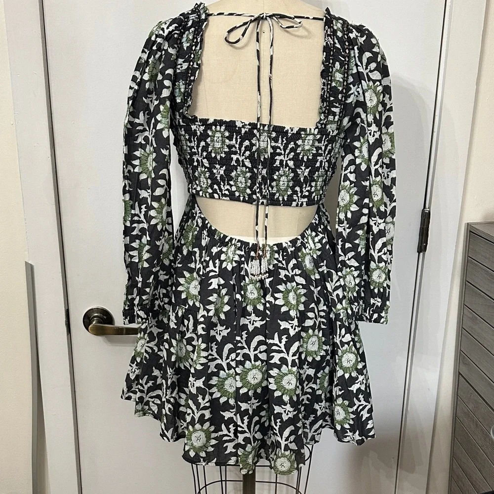 Free People Black and Green Floral Long Sleeve Dress - Picture 4 of 8